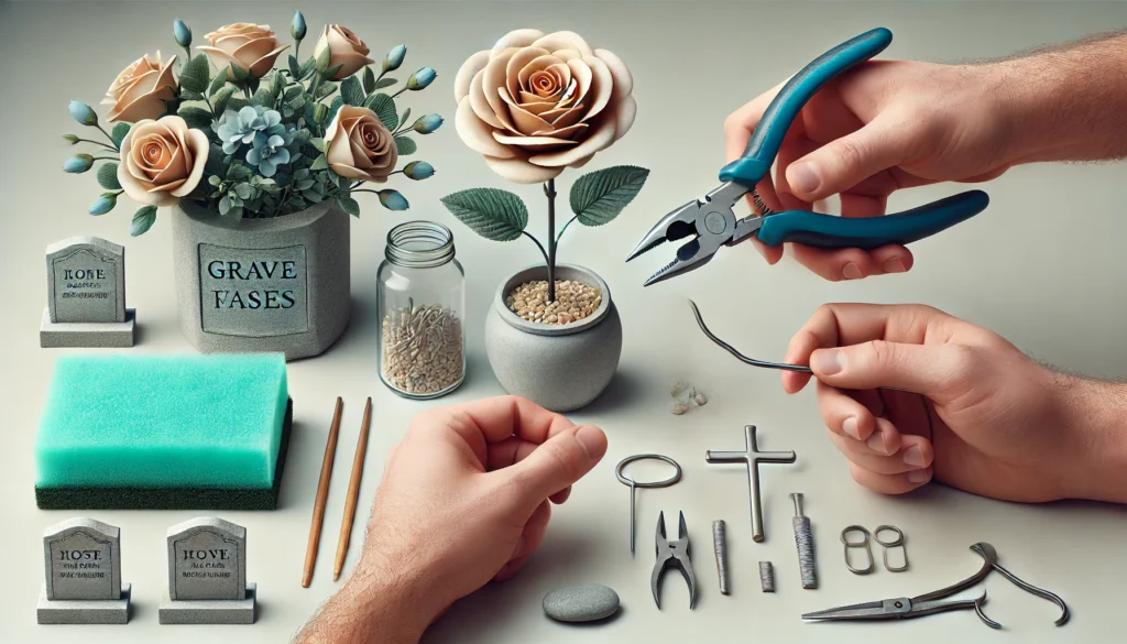 お墓の造花が風で飛ばない工夫と固定方法