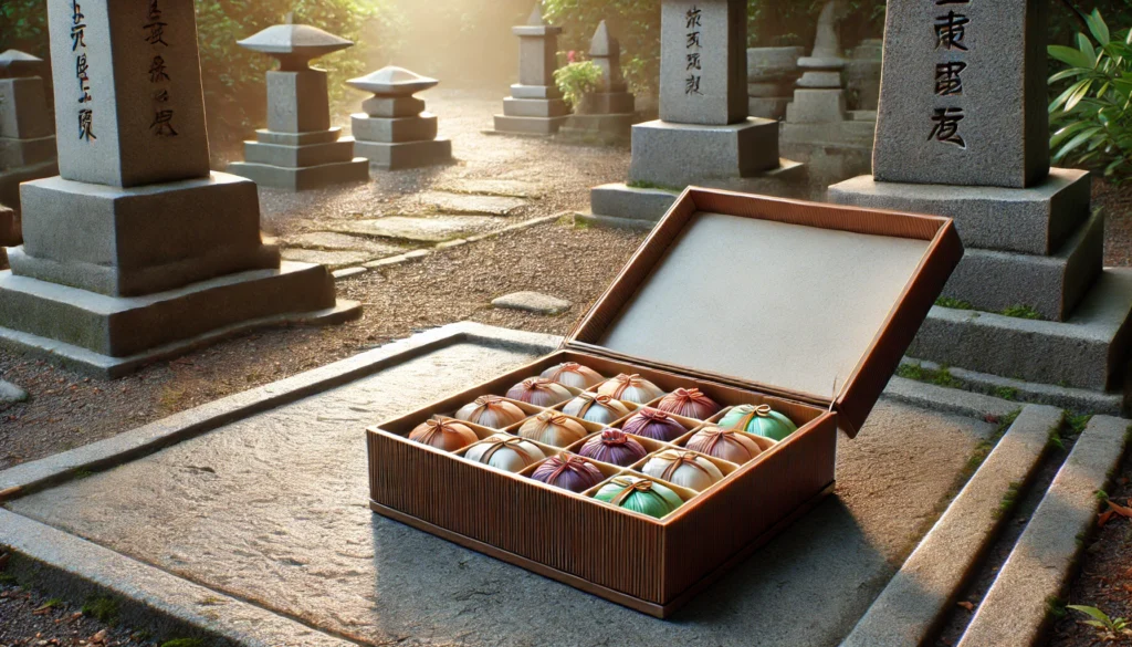 お供え物のお菓子は箱を開けて供える